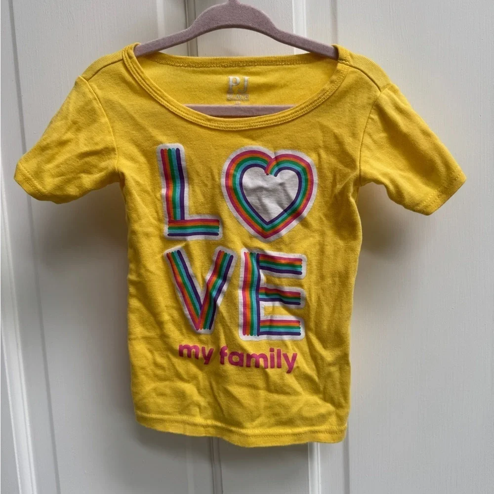 The Children’s Place 3T Girls Yellow Short Sleeve Pajama Top Love My Family